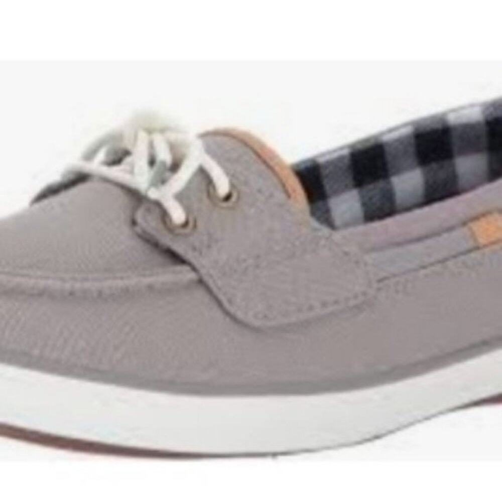 Keds Glimmer Canvas Boat Sneakers Size 7 Grey Blue Light Academia Preppy Style - Picture 2 of 8